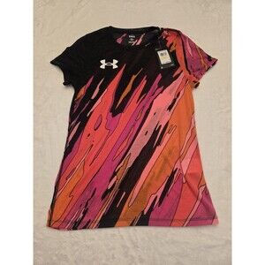 $80 NWT Under Armour Women's Running Fitted Shirt Size Medium Pink Orange Logo